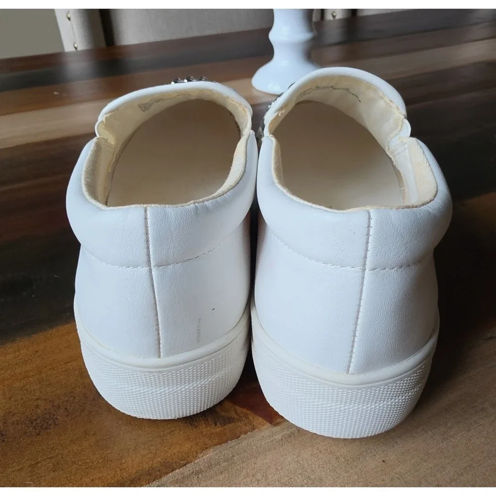 Steve Madden Women's Torin Platform White Silver Studded Slip-on Sneakers 9.5M